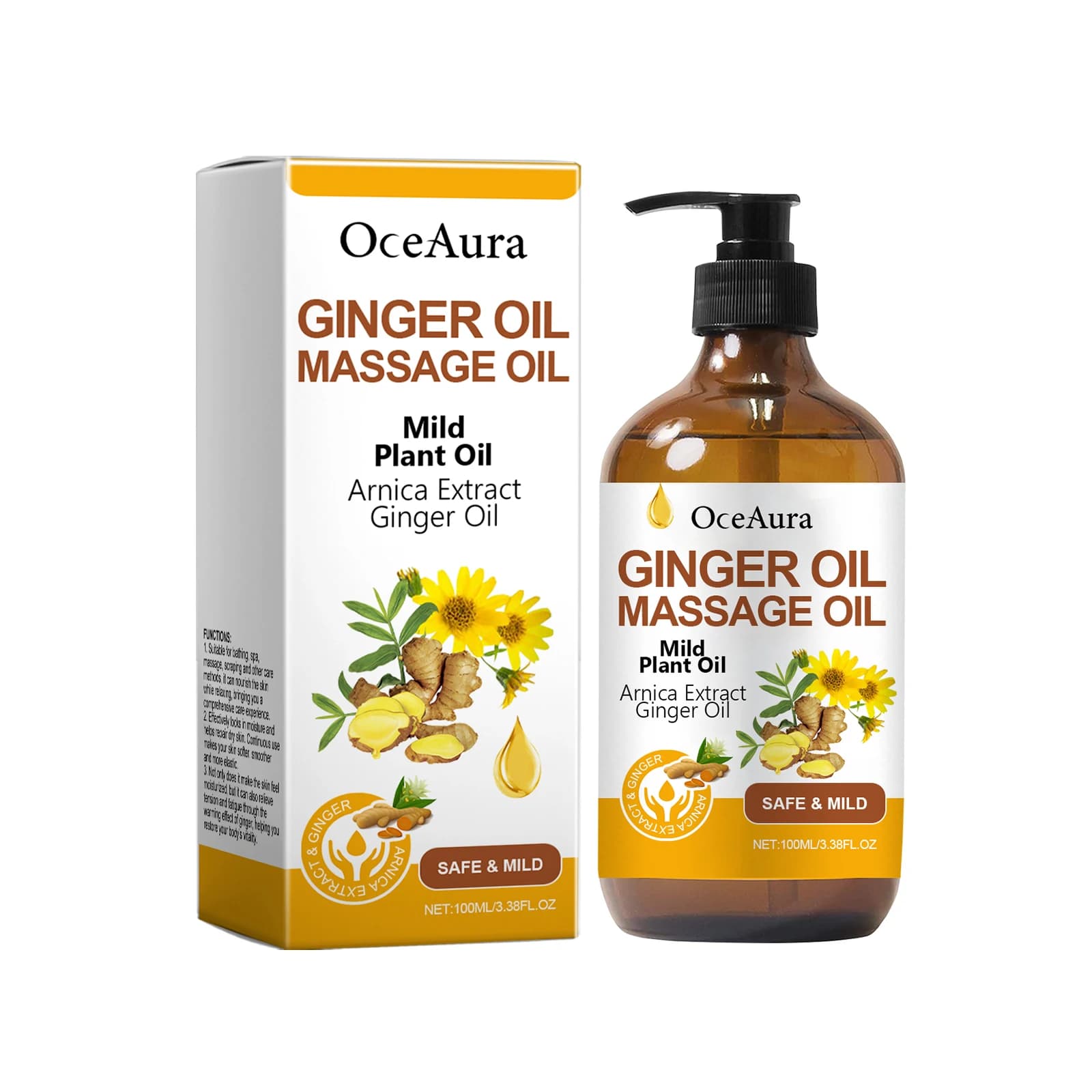 OceAura Huile Essentielle de Massage au Gingembre 100ml – Soin Quotidien Raffermissant pour le Corps