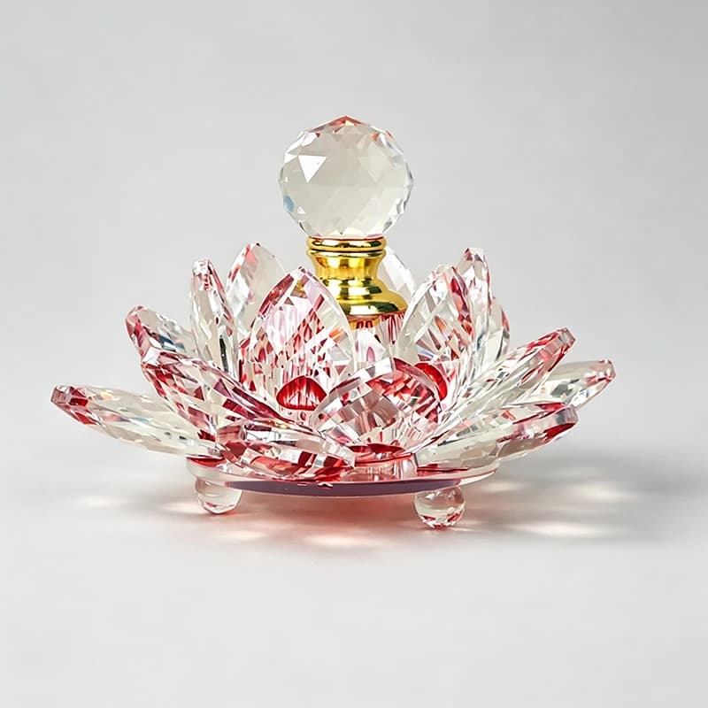 Flacon d'huile essentielle décoratif en cristal en forme de lotus, rechargeable, en verre, pour parf