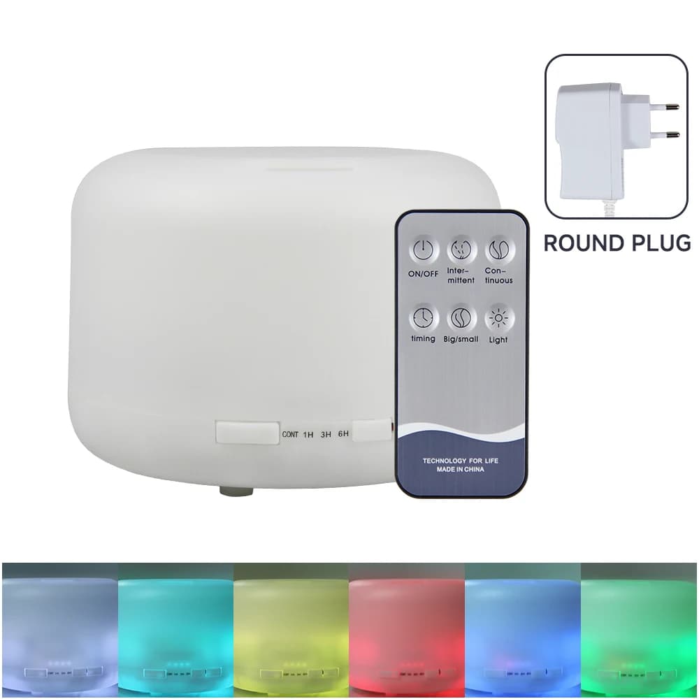 Diffuseur d'huiles essentielles avec télécommande de 500ml, humidificateur d'air ultrasonique, minut