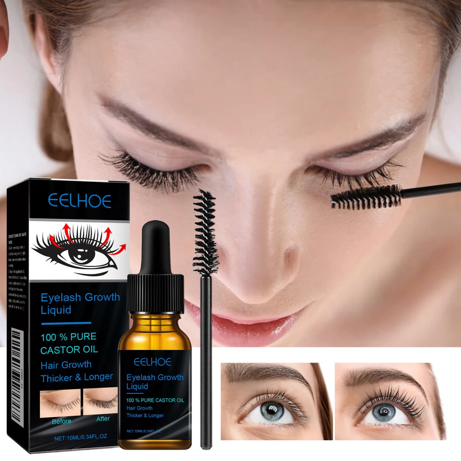 Liquide de croissance pour sourcils naturellement épais, fins et bouclés, hydratant à l'huile de ricin naturelle, soin des extensions de cils, maquillage liquide