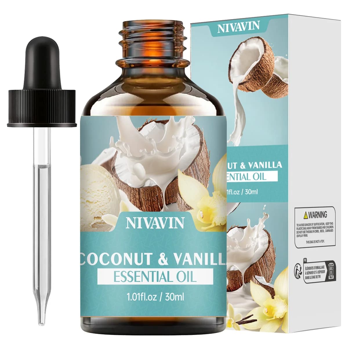 30 ml/60 ml/100 ml NIVAVIN huile essentielle de noix de coco et de vanille Massage corporel soins de la peau hydratant et rafraîchissant l'air