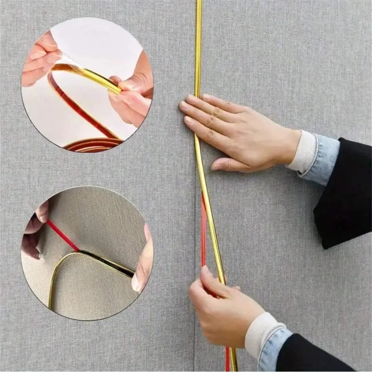 Autocollant mural de ligne de décoration en PVC doré, 1 rouleau, bande autocollante décorative, garniture de moulage à décoller et à coller, adapté à la vie