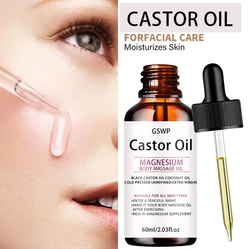 Huile de massage à l'huile de ricin GSWP, enrichie en magnésium, procure une hydratation profonde. Convient aux cheveux. 60ml/120ml