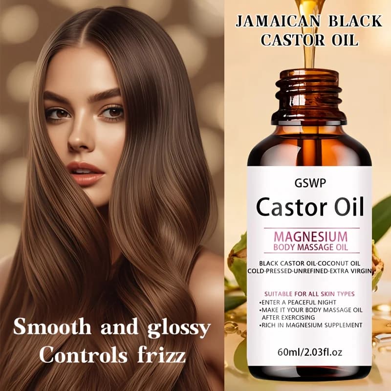 Huile de massage à l'huile de ricin GSWP, enrichie en magnésium, procure une hydratation profonde. Convient aux cheveux. 60ml/120ml