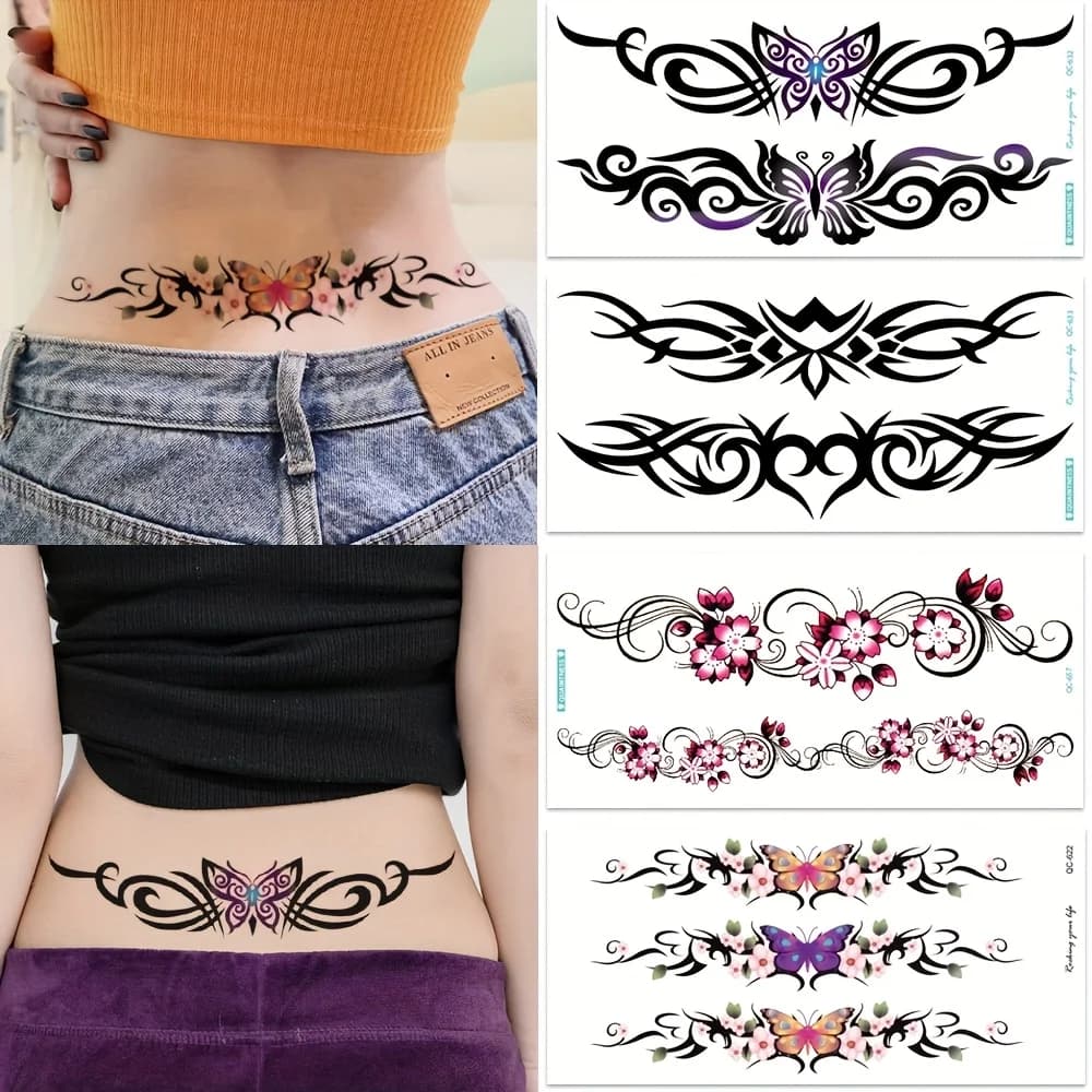 4 feuilles Sexy ventre taille tatouage autocollants femmes couverture cicatrice temporaire tatouage autocollants Tribal fleur papillon jetable tatouage