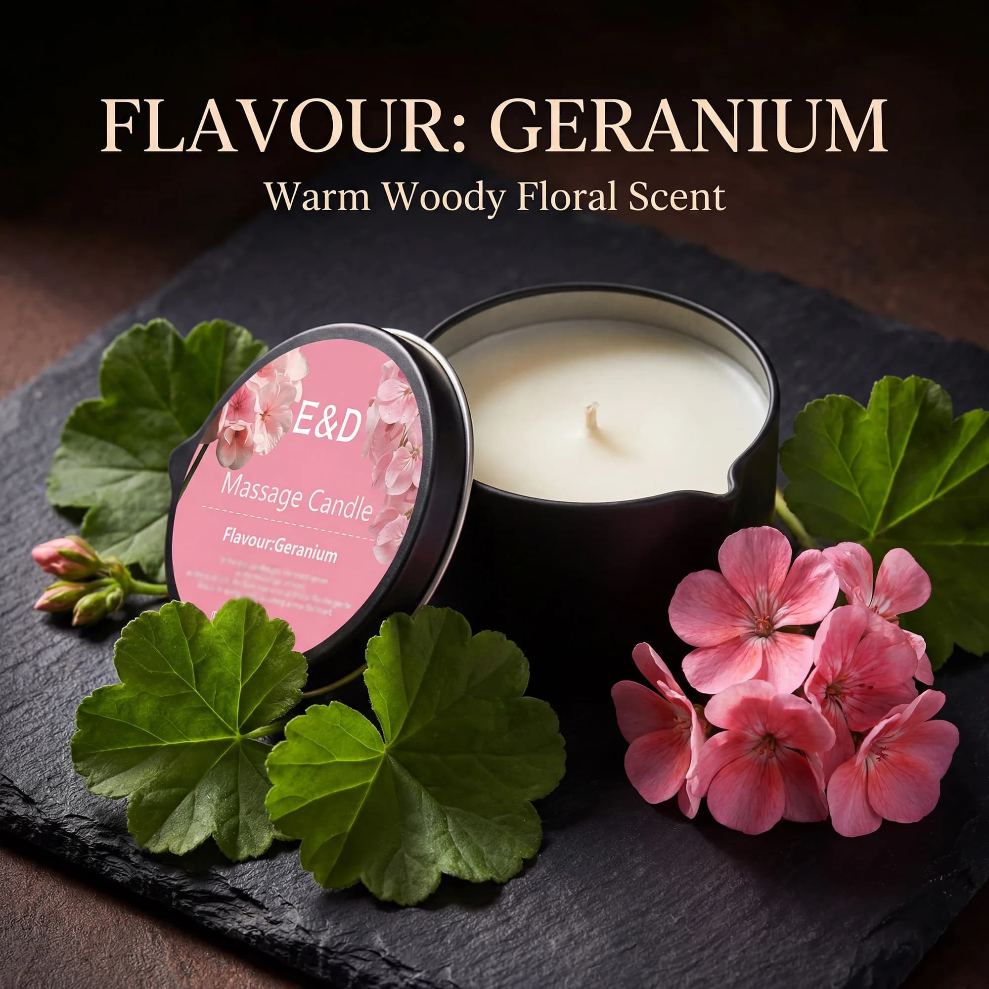 Bougie de massage au géranium 2oz