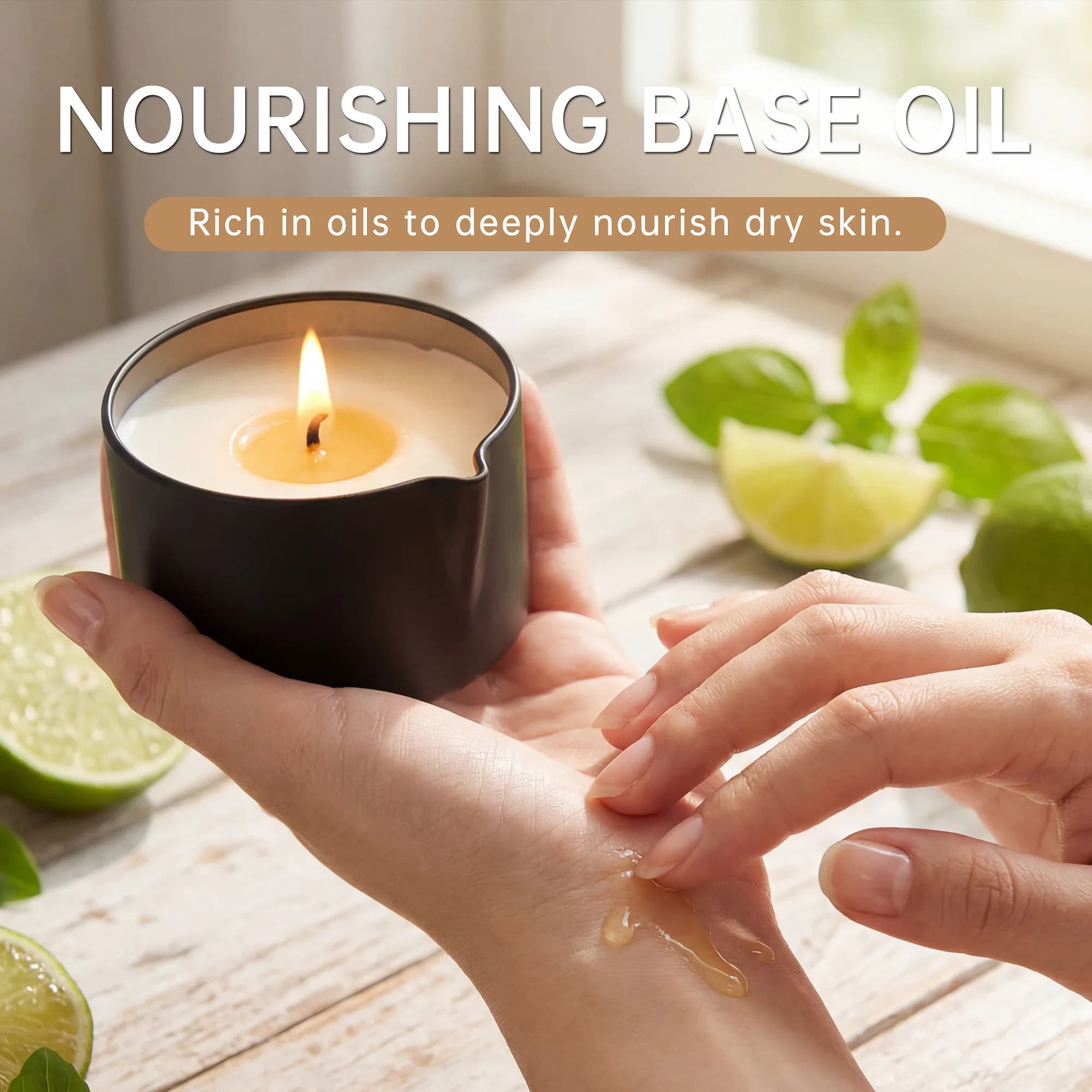 Bougie de massage à l'huile de citron, basilic et agrumes 2 oz, bougie à l'huile chauffante pour massage hydratant, aromathérapie, spa à domicile, cadeau relaxant