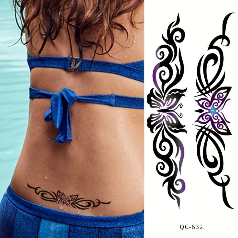4 feuilles Sexy ventre taille tatouage autocollants femmes couverture cicatrice temporaire tatouage autocollants Tribal fleur papillon jetable tatouage