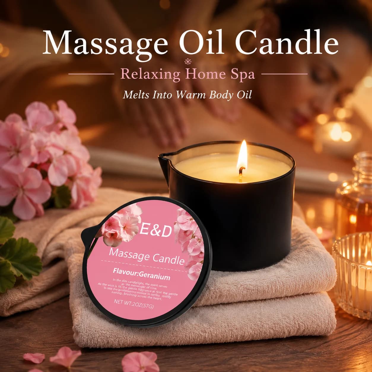Bougie de massage au géranium 2oz