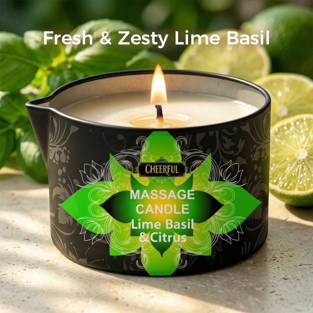 Bougie de massage à l'huile de citron, basilic et agrumes 2oz, bougie de massage corporel, huile corporelle chauffante, aromathérapie hydratante, cadeau spa à domicile pour elle