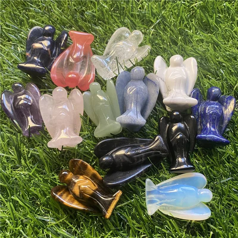 Figurine d'ange gardien de 1.5 pouces, cristal de guérison naturel, gemme, décoration en pierre pour la maison, cadeau artisanal d'étude, bibelot, ornement de salle