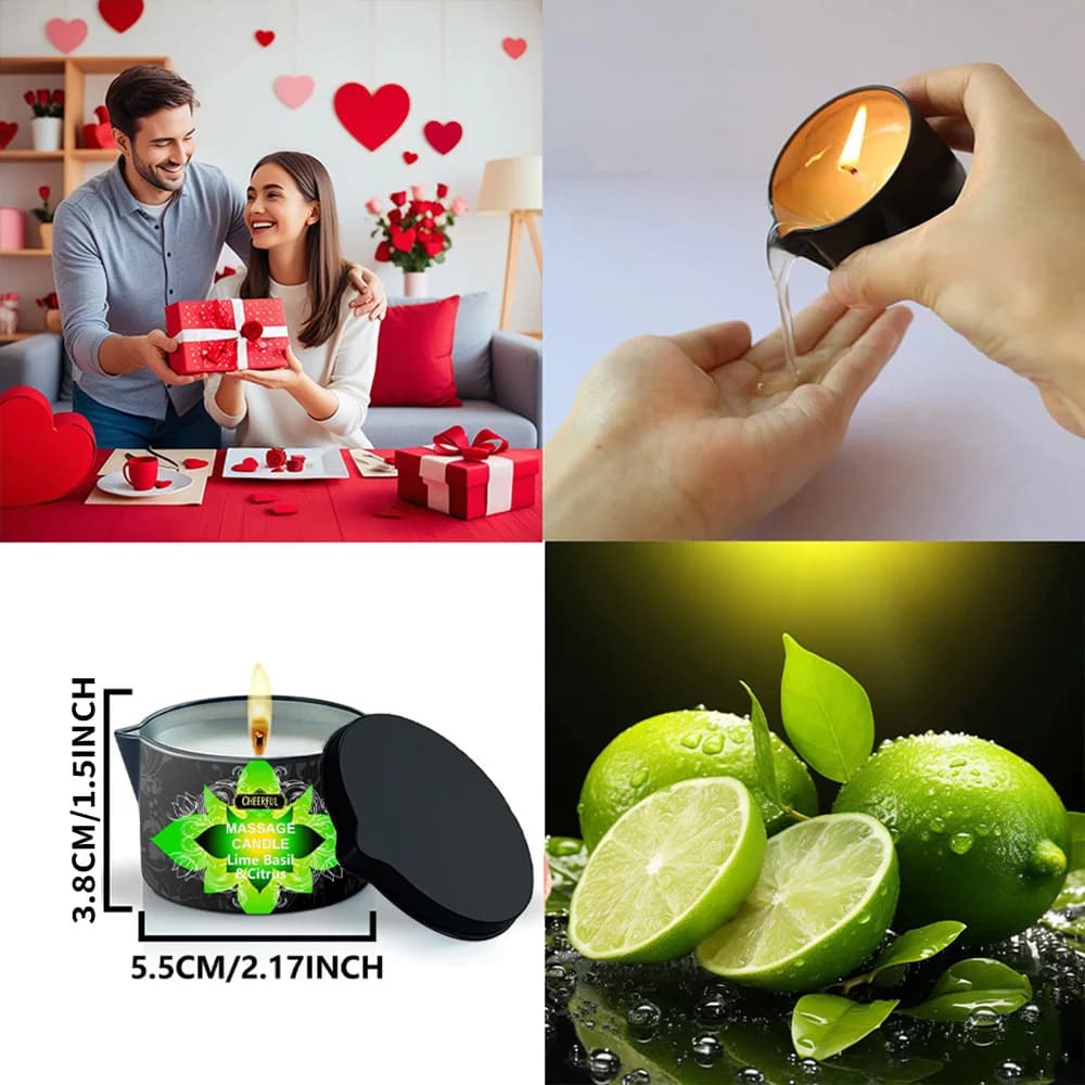 Bougie de massage à l'huile de citron, basilic et agrumes 2oz, bougie de massage corporel, huile corporelle chauffante, aromathérapie hydratante, cadeau spa à domicile pour elle