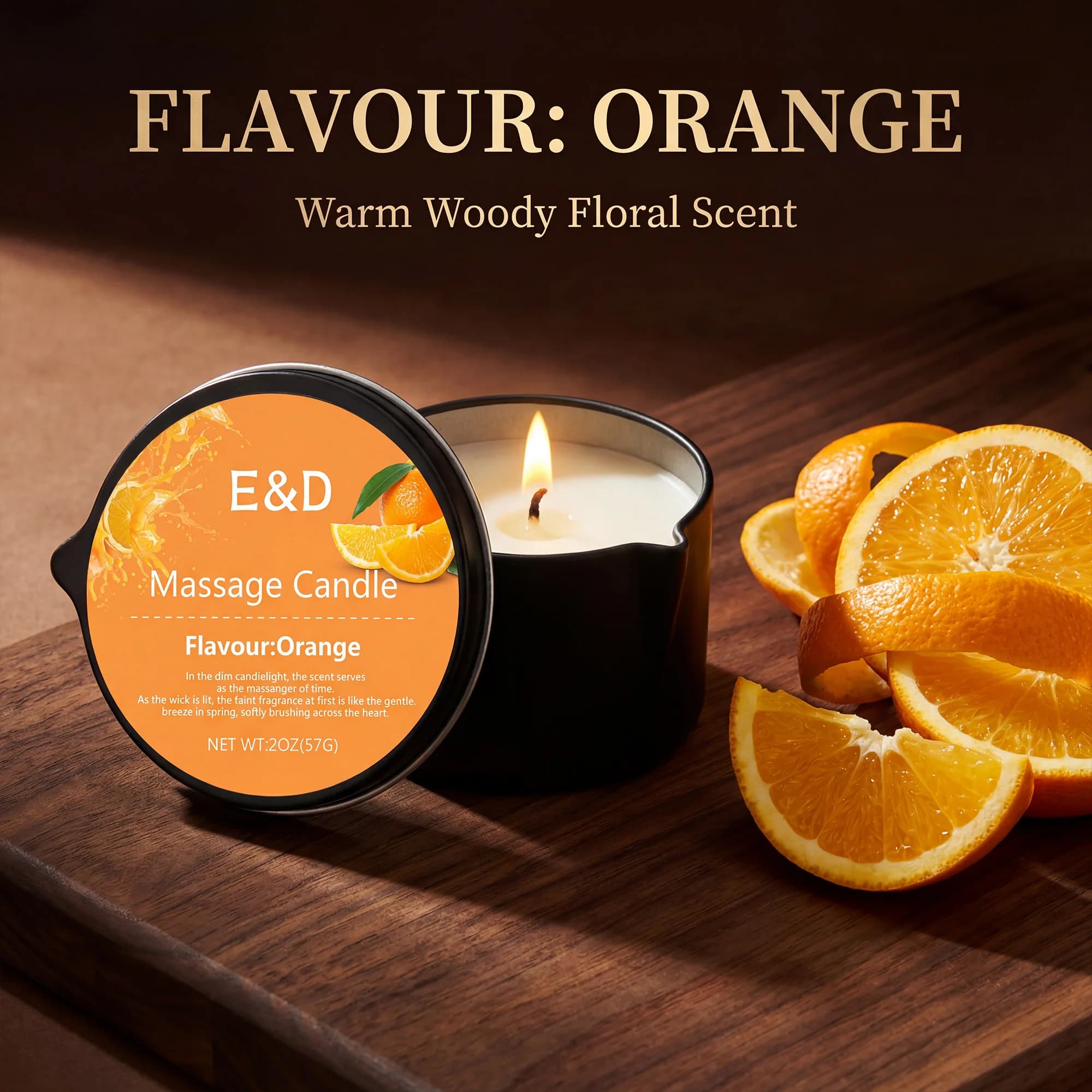 Bougie de massage à l'huile d'orange 2 oz, bougie de massage corporel qui se transforme en huile chaude pour le corps, aromathérapie hydratante, cadeau spa à domicile pour femmes