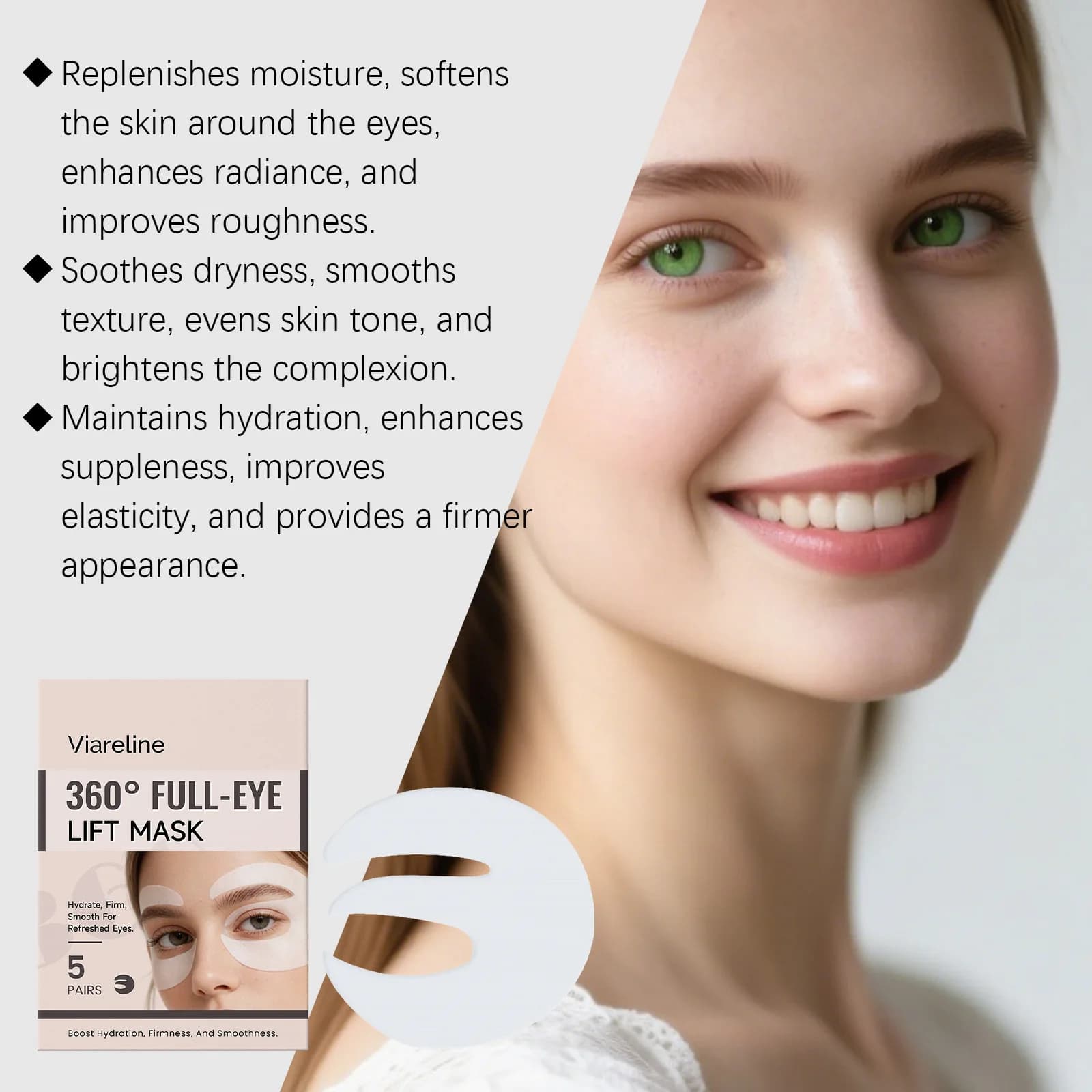 5 Paires de Masques Contour des Yeux Hydratants et Raffermissants Viareline à la Vitamine C – Soin Quotidien Doux pour