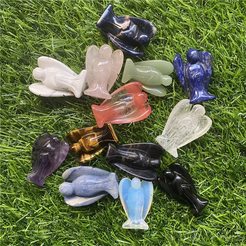 Figurine d'ange gardien de 1.5 pouces, cristal de guérison naturel, gemme, décoration en pierre pour la maison, cadeau artisanal d'étude, bibelot, ornement de salle