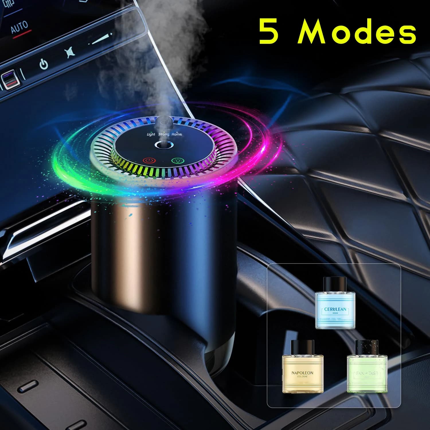 Diffuseur d'Arôme Intelligent pour Voiture avec Humidificateur Rechargeable, Désodorisant aux Huiles Essentielles, 3 Niveaux Rég