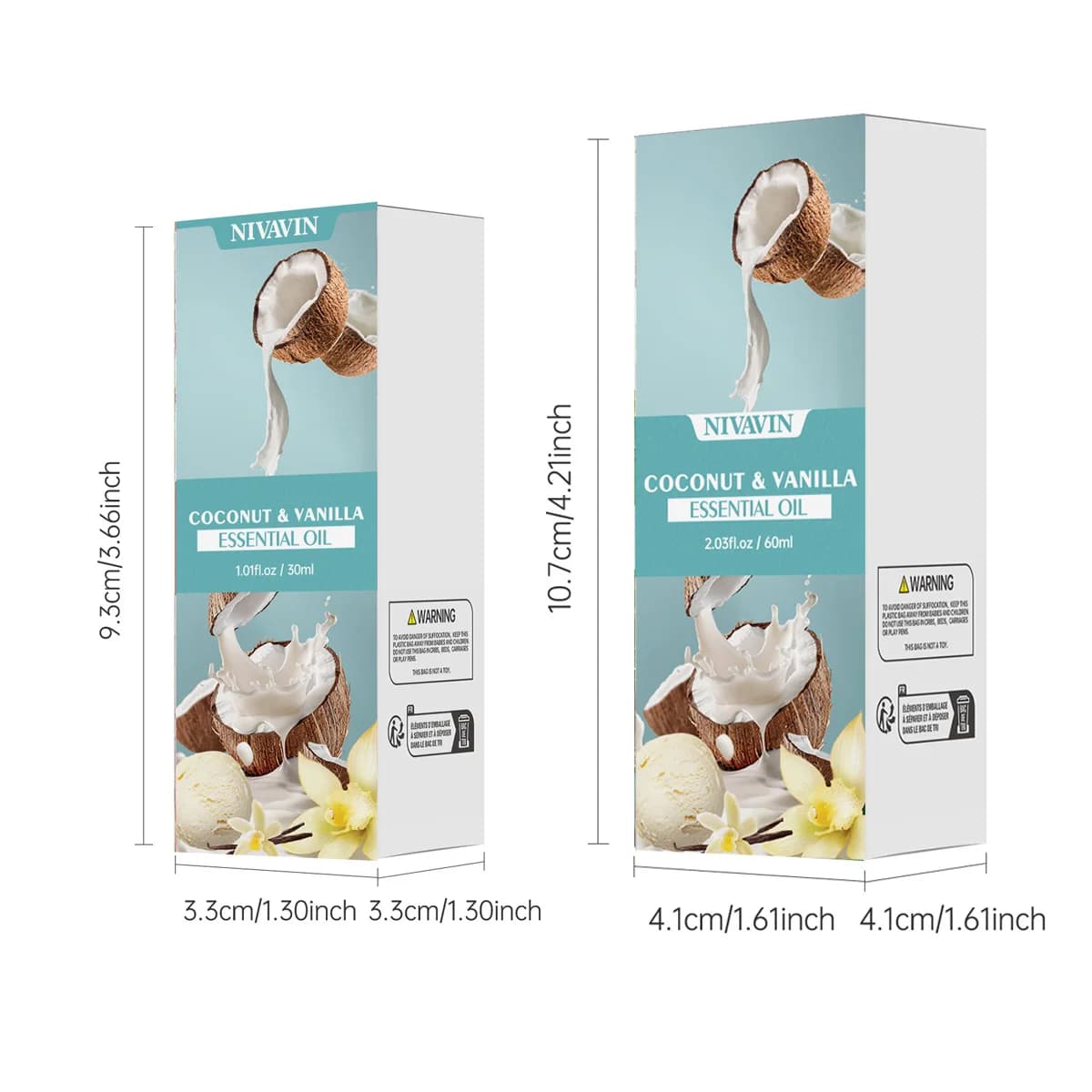 30 ml/60 ml/100 ml NIVAVIN huile essentielle de noix de coco et de vanille Massage corporel soins de la peau hydratant et rafraîchissant l'air