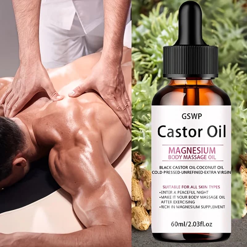 Huile de massage à l'huile de ricin GSWP, enrichie en magnésium, procure une hydratation profonde. Convient aux cheveux. 60ml/120ml