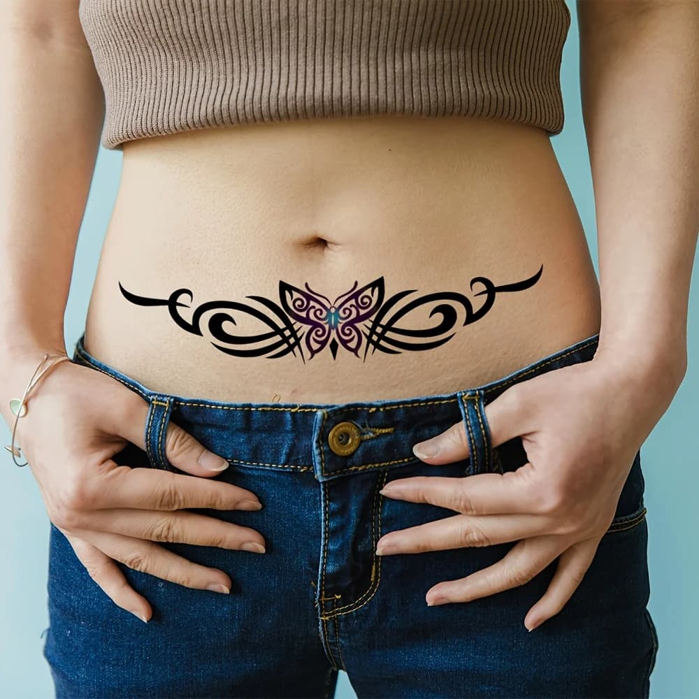 4 feuilles Sexy ventre taille tatouage autocollants femmes couverture cicatrice temporaire tatouage autocollants Tribal fleur papillon jetable tatouage