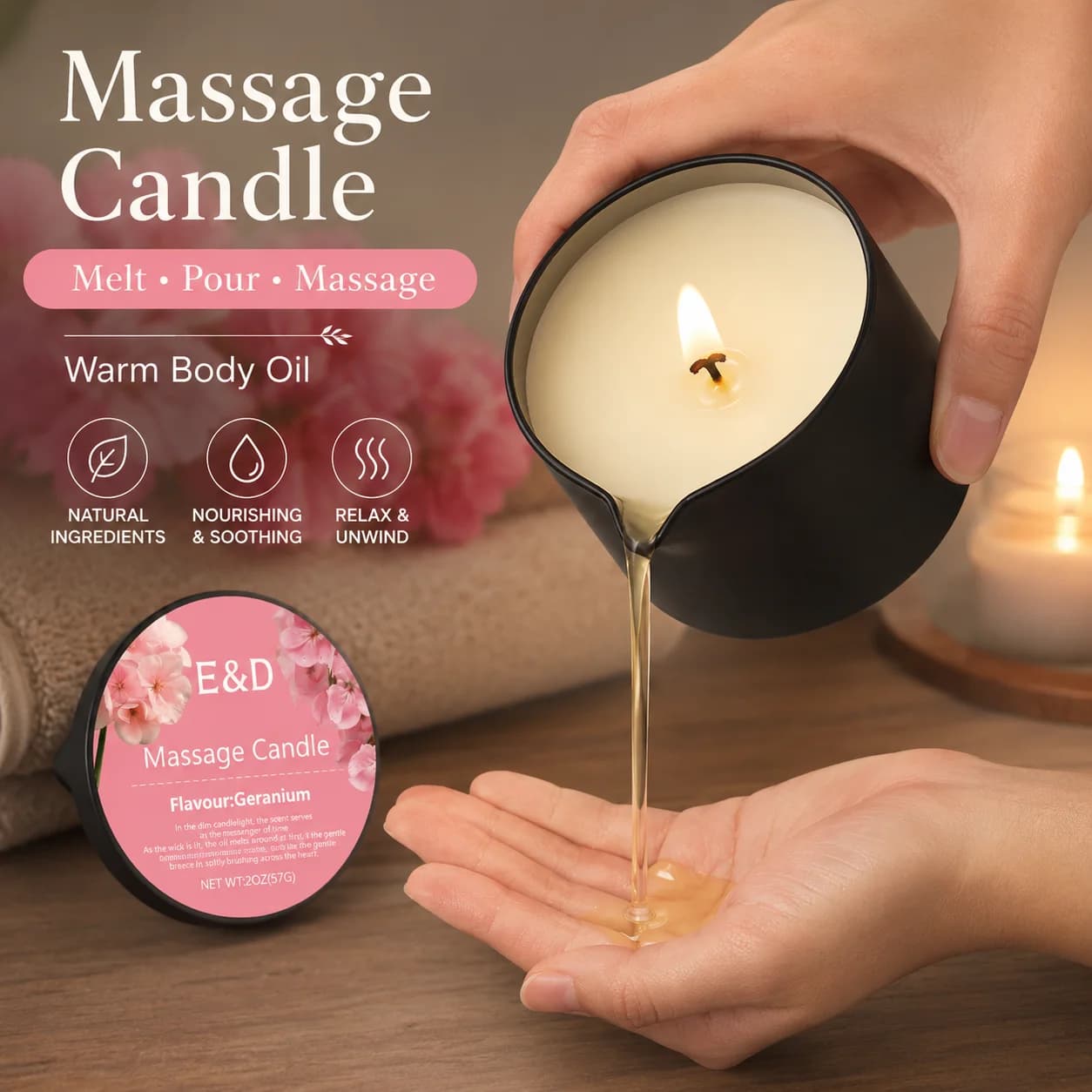 Bougie de massage au géranium 2oz