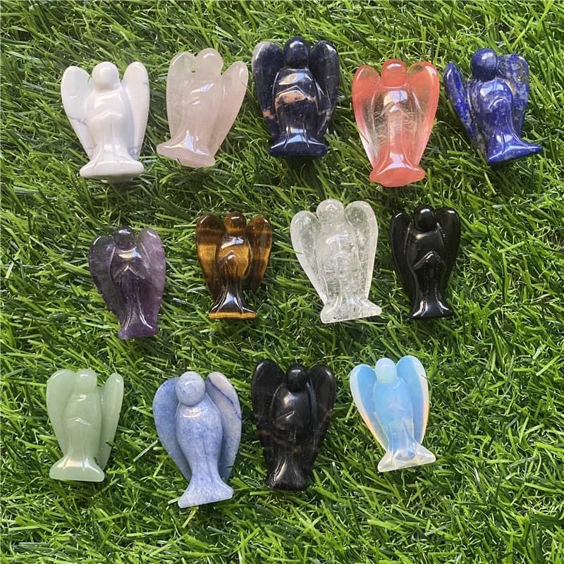Figurine d'ange gardien de 1.5 pouces, cristal de guérison naturel, gemme, décoration en pierre pour la maison, cadeau artisanal d'étude, bibelot, ornement de salle