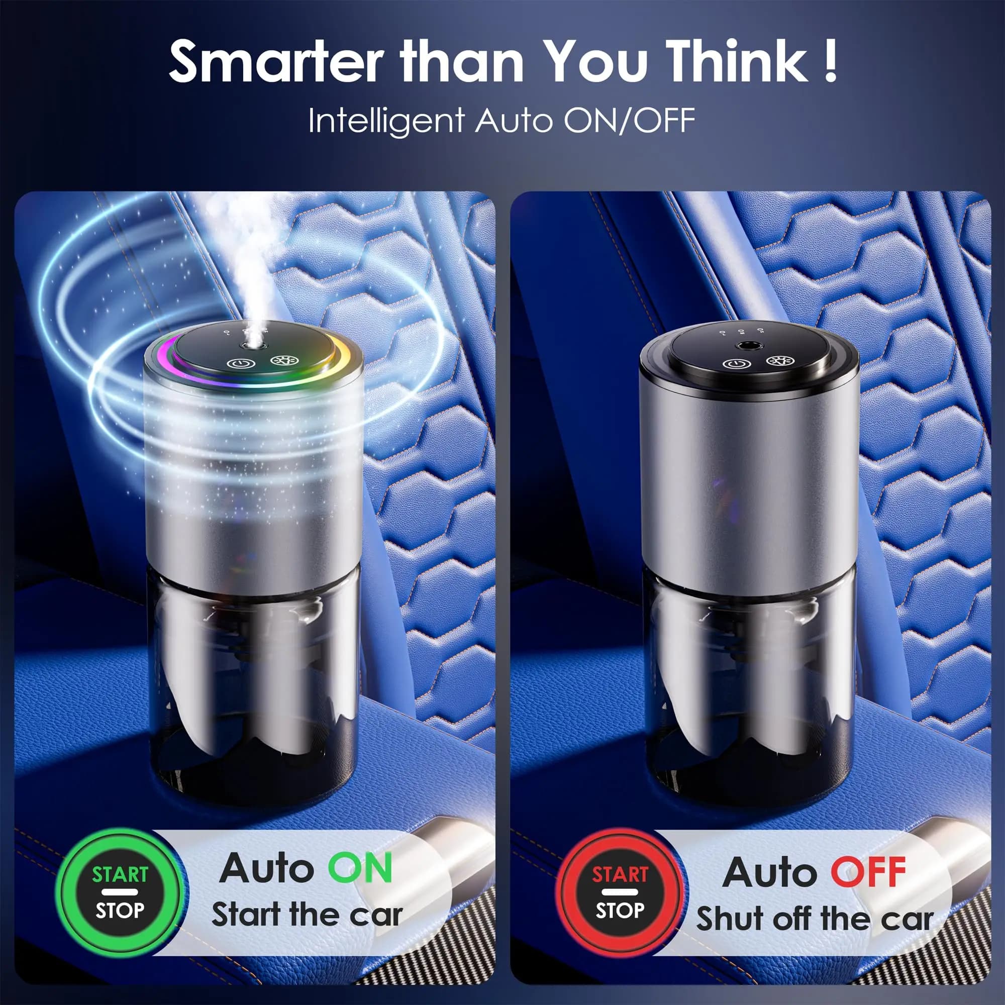 Diffuseur d'Arôme Intelligent pour Voiture avec Humidificateur Rechargeable, Désodorisant aux Huiles Essentielles, 3 Niveaux Rég