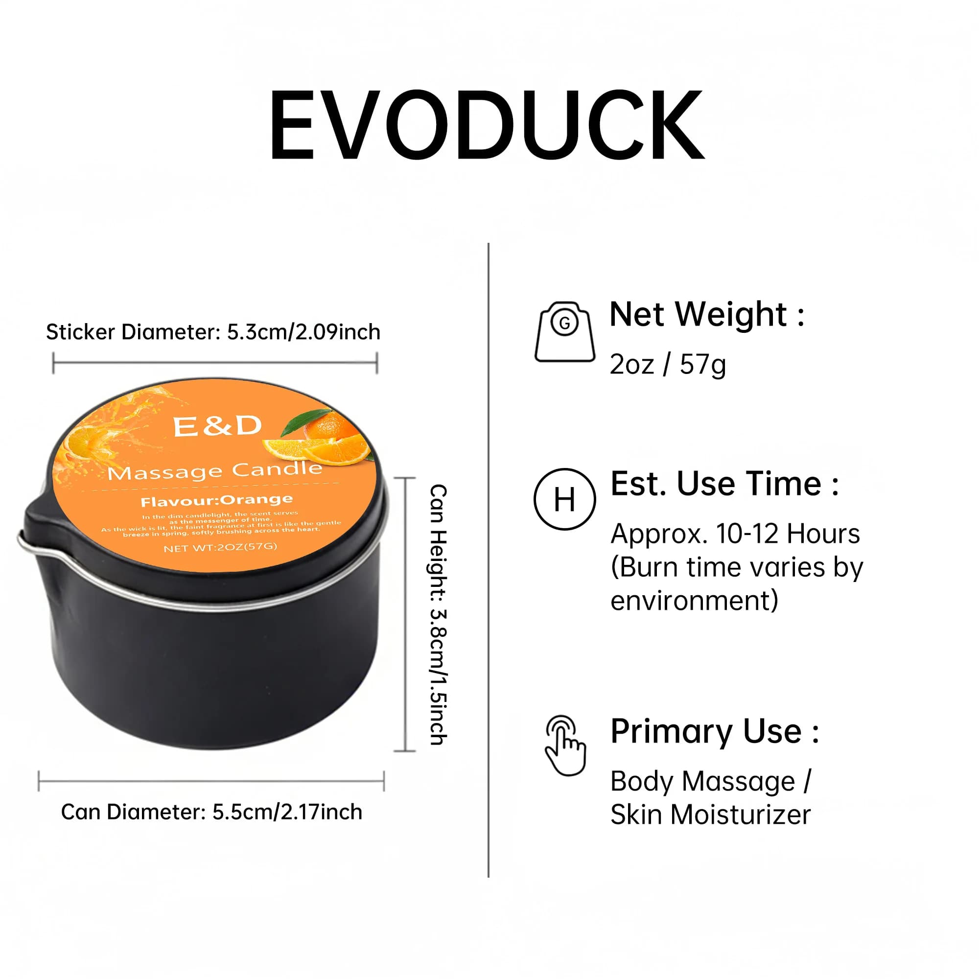 Bougie de massage à l'huile d'orange 2 oz, bougie de massage corporel qui se transforme en huile chaude pour le corps, aromathérapie hydratante, cadeau spa à domicile pour femmes