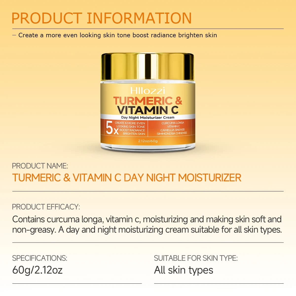Crème hydratante jour et nuit au curcuma et à la vitamine C