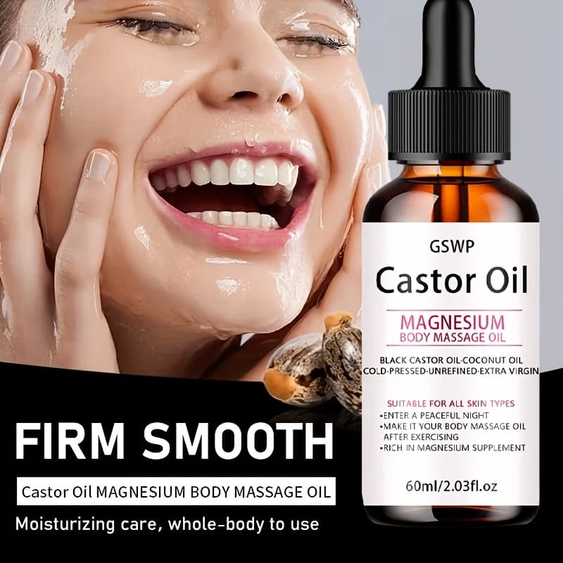 Huile de massage à l'huile de ricin GSWP, enrichie en magnésium, procure une hydratation profonde. Convient aux cheveux. 60ml/120ml