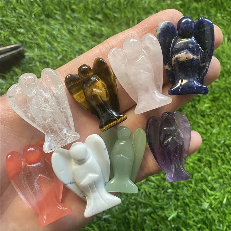 Figurine d'ange gardien de 1.5 pouces, cristal de guérison naturel, gemme, décoration en pierre pour la maison, cadeau artisanal d'étude, bibelot, ornement de salle