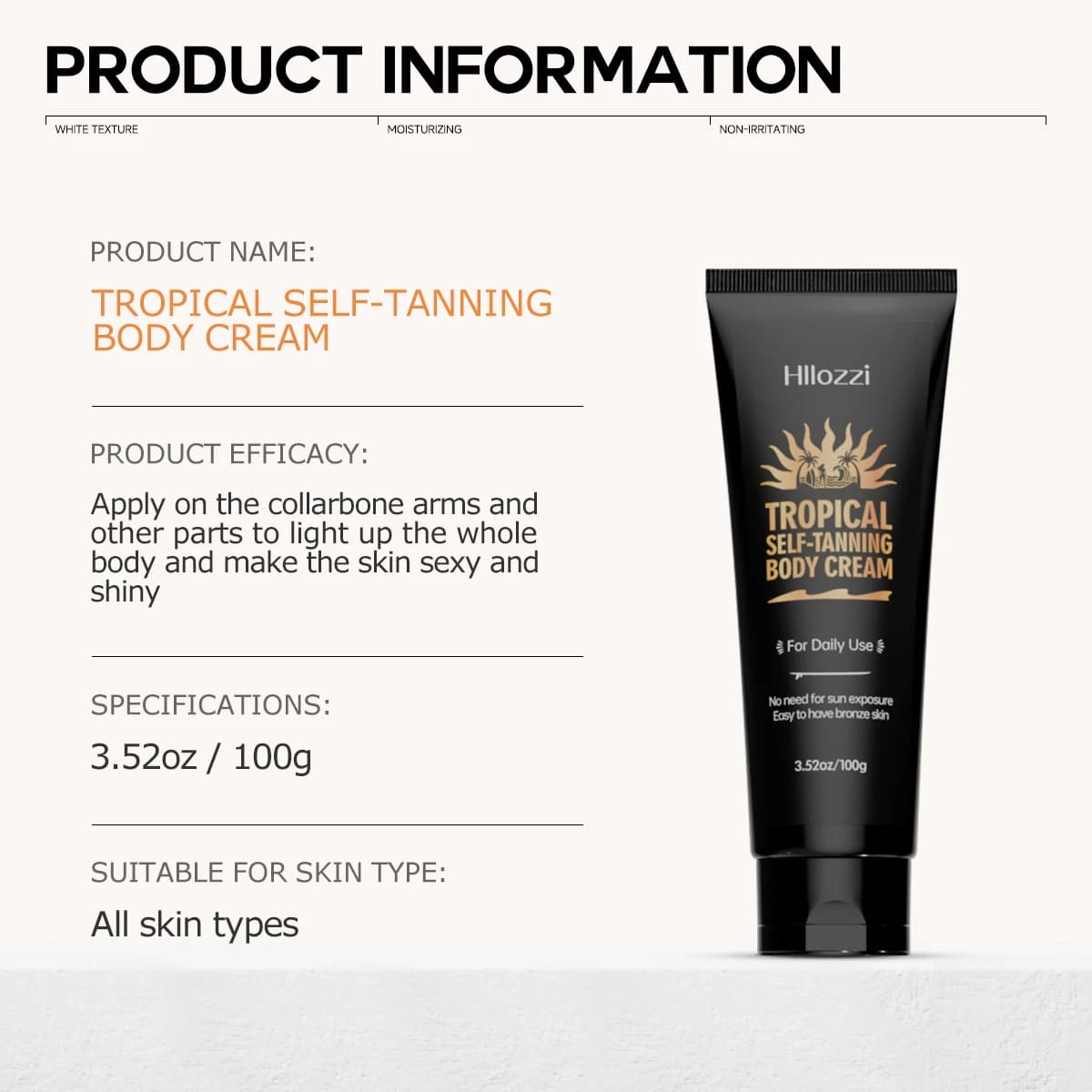 La lotion autobronzante peut être utilisée sur toutes les parties du visage et du corps pour hydrate et hydrater.