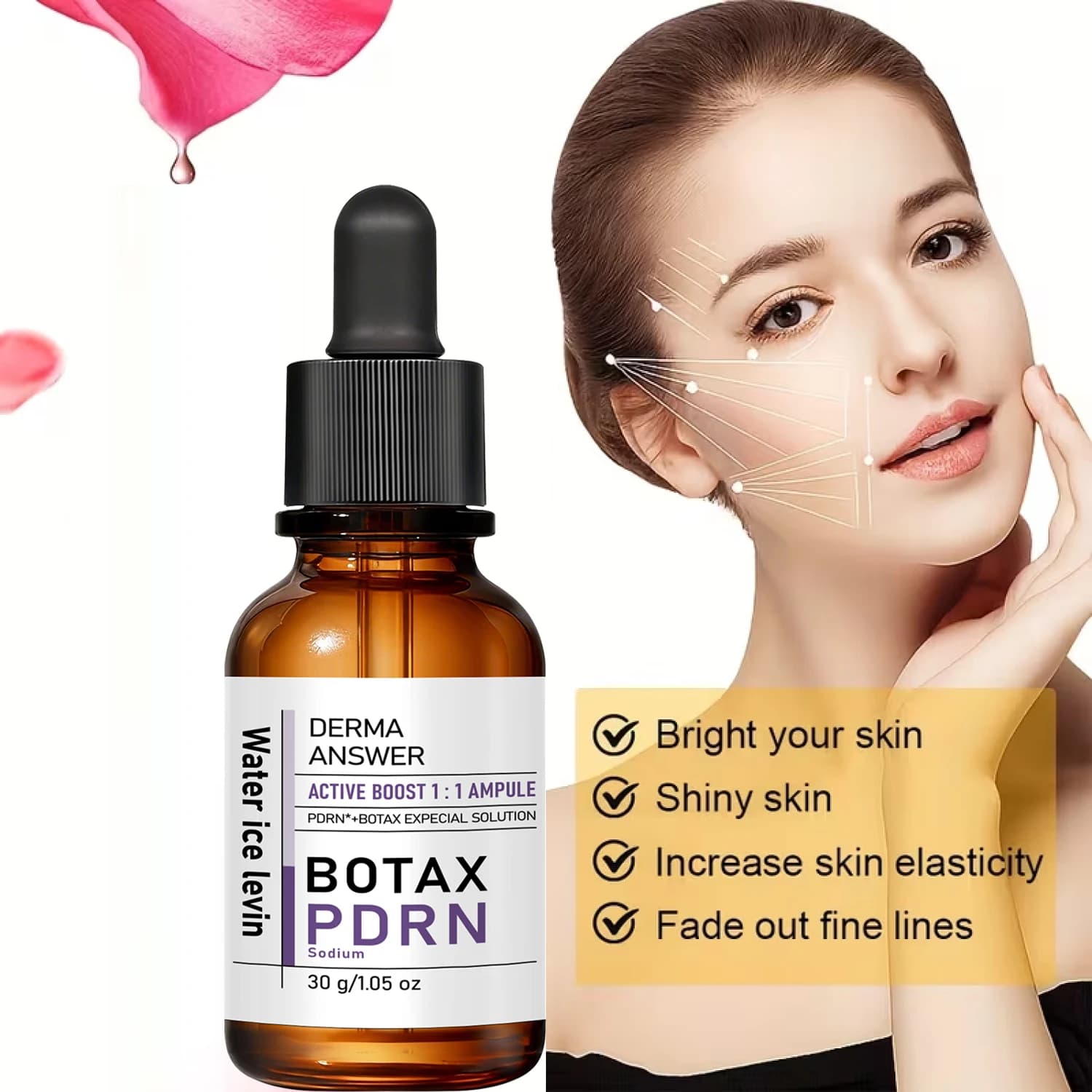 DERMA ANSWER Active Boost 1:1 Ampoule, Huile de Soin Visage PDRN & Botax avec Acide Hyaluronique & Niacinamide