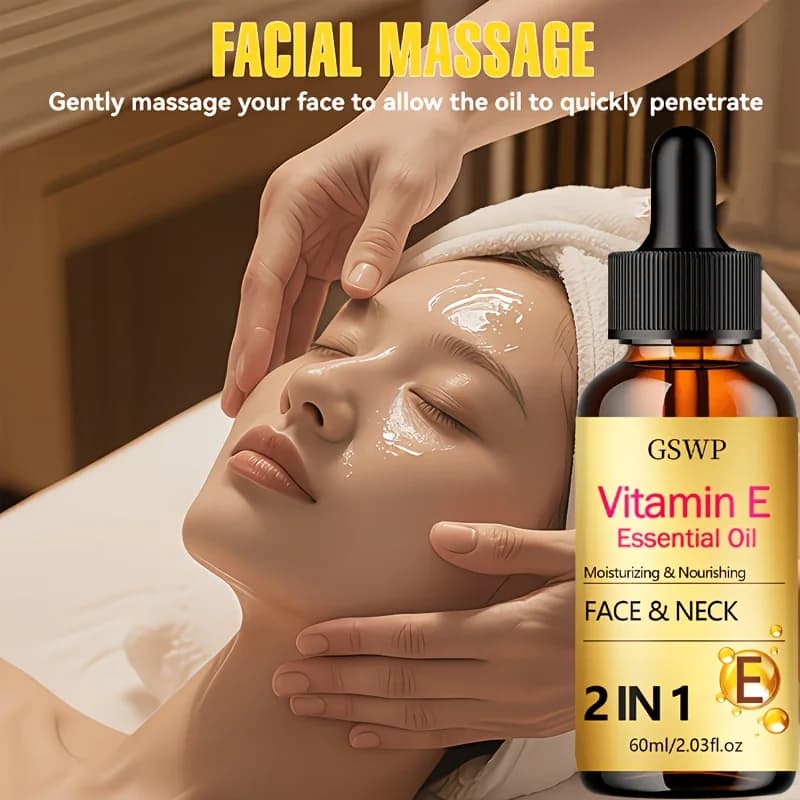 Huile essentielle de vitamine E GSWP : Hydratation intense et soulagement de la sécheresse ; Convient pour le cou. 60ml/120ml