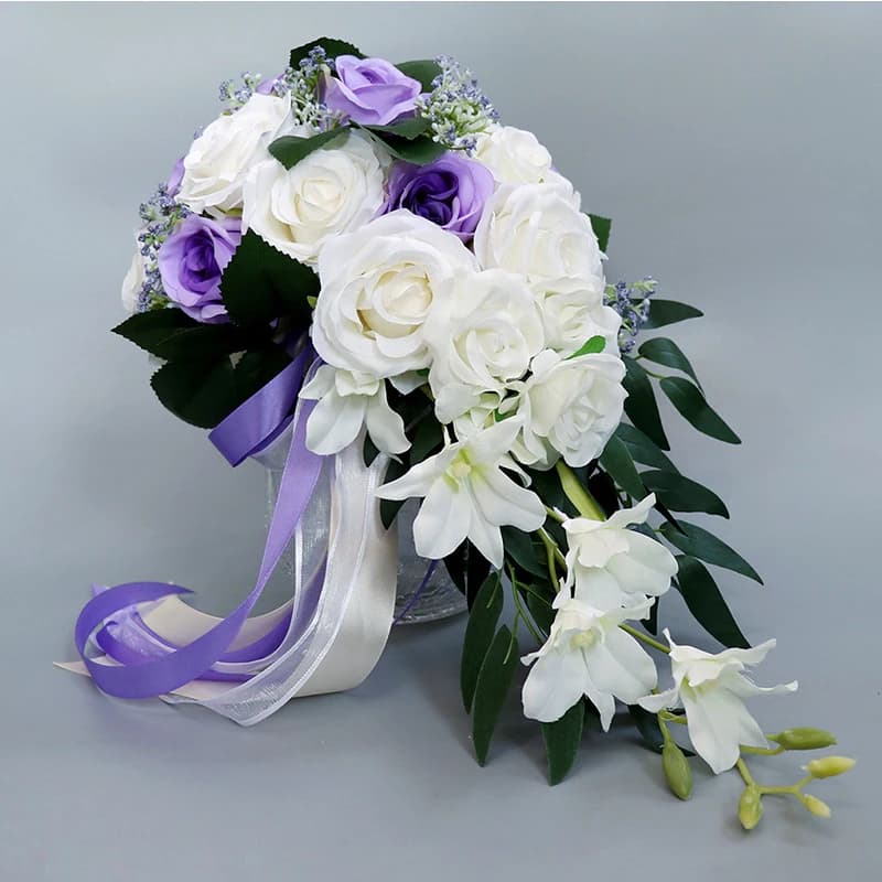 Fleur artificielle de bouquet de roses de goutte d'eau de mariée de cascade exquise, fleur de tenue de main, fleur de mariage de demoiselle d'honneur