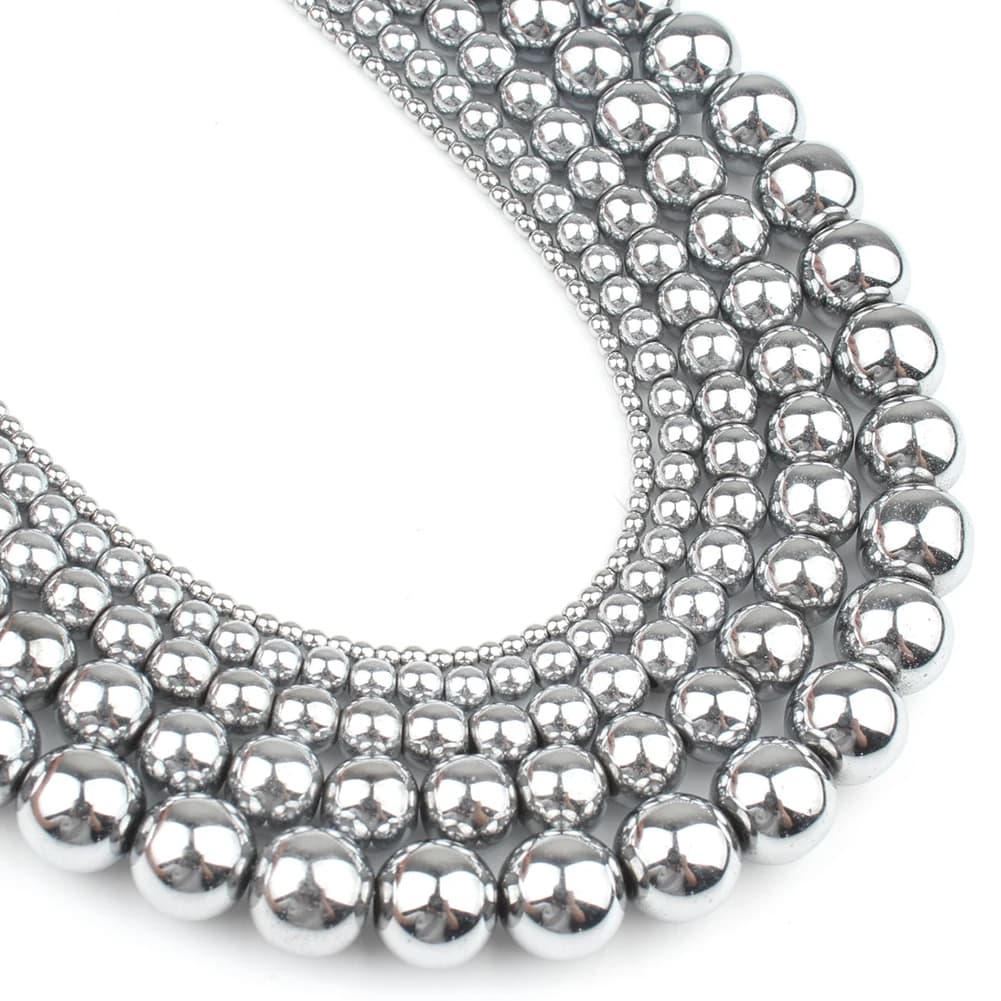 Pierre d'hématite couleur argent, perles rondes naturelles amples pour la fabrication de bijoux, accessoires de Bracelet et d'oreilles 15 ''2 3 4 6 8 10 12mm