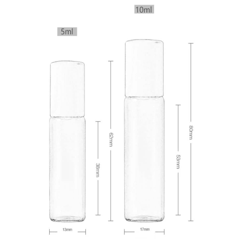 Bouteille en verre transparent pour huile essentielle HI, flacons à bille roulante, échantillon de test de voyage, 10ml, 5ml