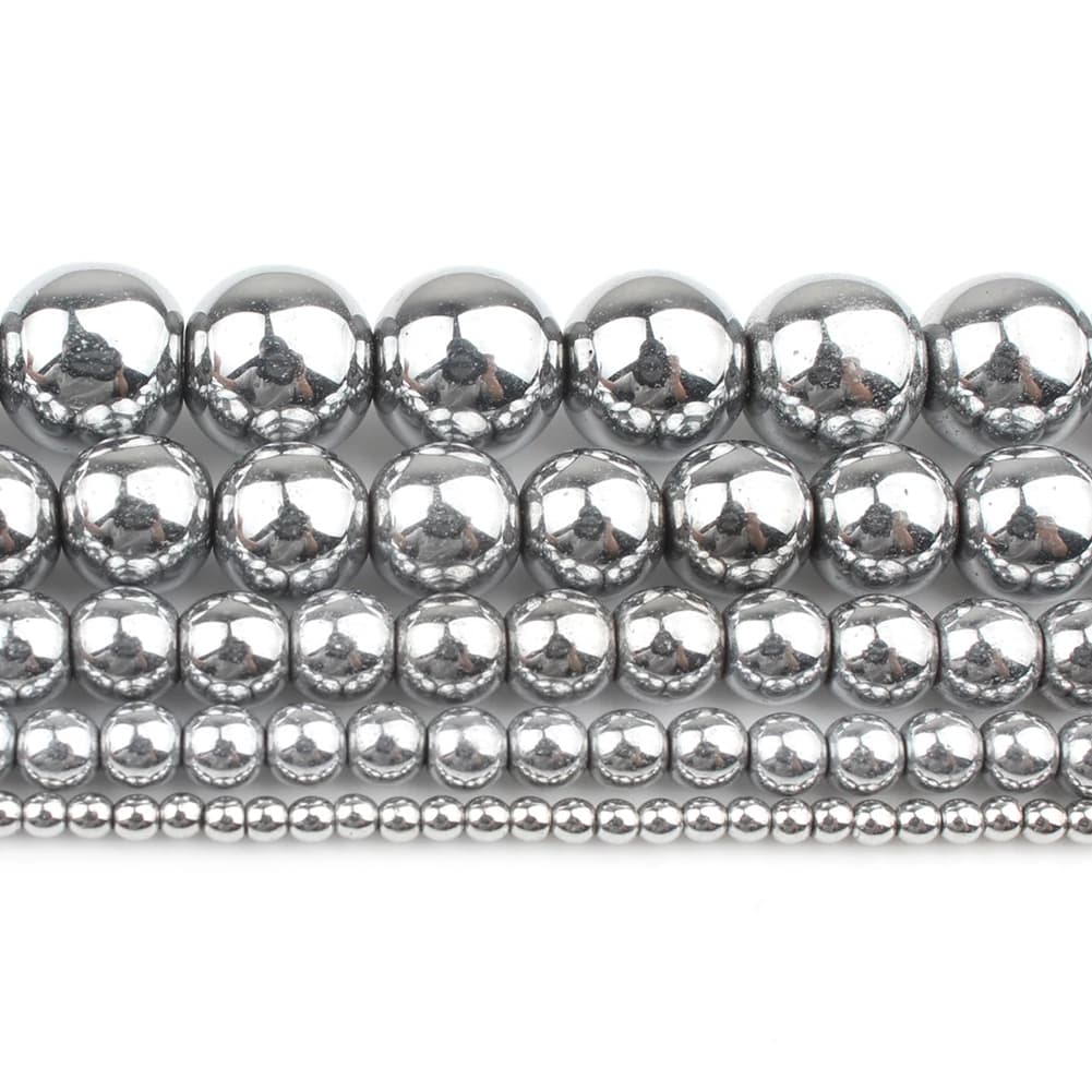 Pierre d'hématite couleur argent, perles rondes naturelles amples pour la fabrication de bijoux, accessoires de Bracelet et d'oreilles 15 ''2 3 4 6 8 10 12mm