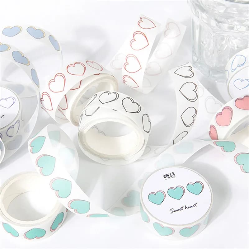 1 rouleau de ruban adhésif Washi LBasic Love Series, ruban adhésif en forme de cœur, autocollant pour scrapbooking, étiquette, ruban de masquage japonais
