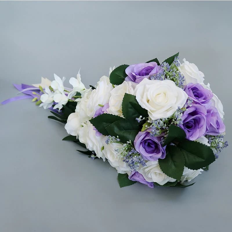 Fleur artificielle de bouquet de roses de goutte d'eau de mariée de cascade exquise, fleur de tenue de main, fleur de mariage de demoiselle d'honneur