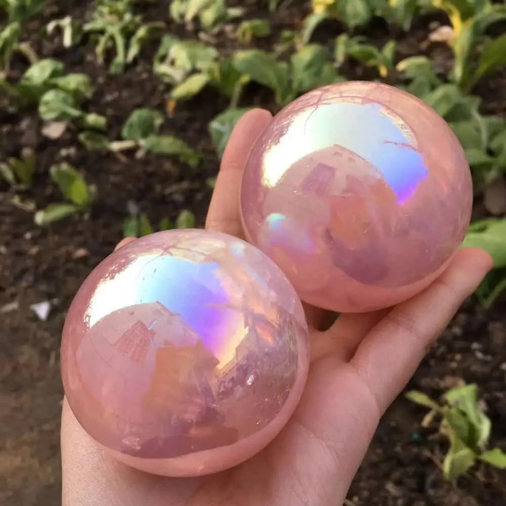 Boule de Cristaux de Quartz Aura Rose, Pierres Naturelles et Minéraux, Sphère de Pierres Précieuses, Décoration de la Maison, Artisanat Feng Shui