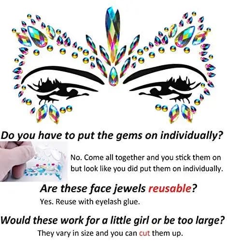 Autocollants de Charbon Temporaires pour le Corps, Bijou de Visage de Sirène Rave, Strass de Festival, Déchirures de Tatouage, Gemmes Arc-en-Ciel, Roches de Clip, Nouveau Style