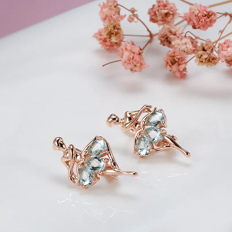 Boucles d'oreilles en or Rose véritable pour femmes, bijoux de fiançailles, de mariage, magnifiques cadeaux de luxe pour filles, en or massif 14k