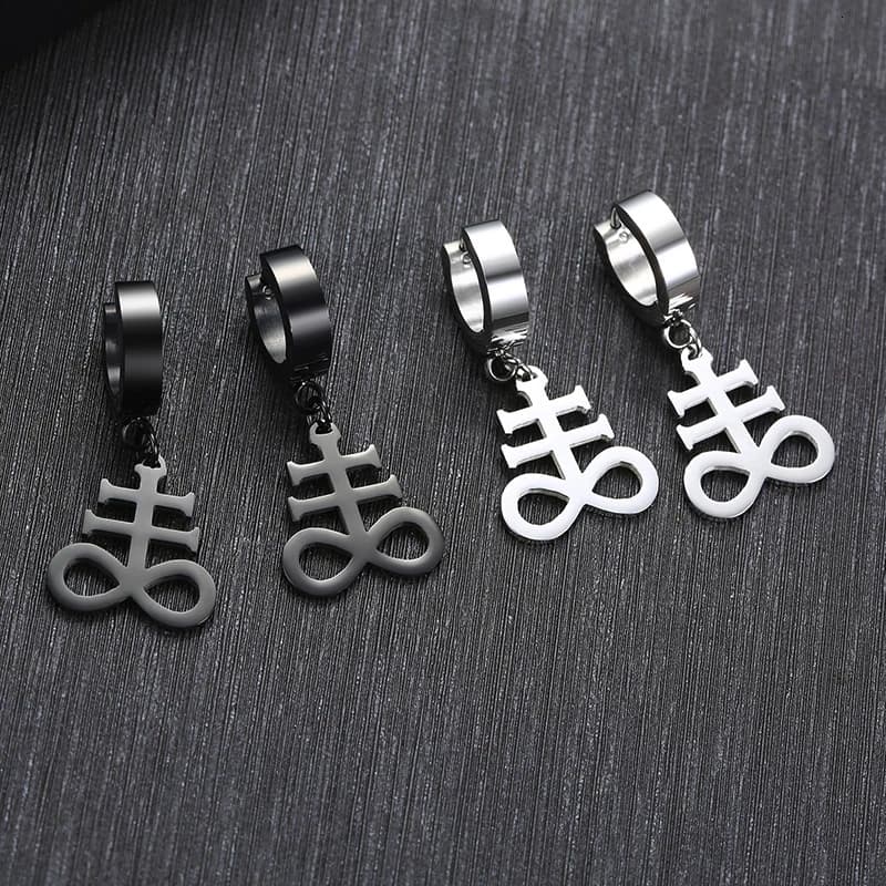 Boucles d'oreilles en pierre de bord, croix de léviathan inversée