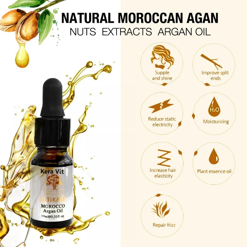 Huile d'argan marocaine pour cheveux et cuir chevelu, soin lissant, doux, endommagés, réparateurs, produits de traitement, 10ml