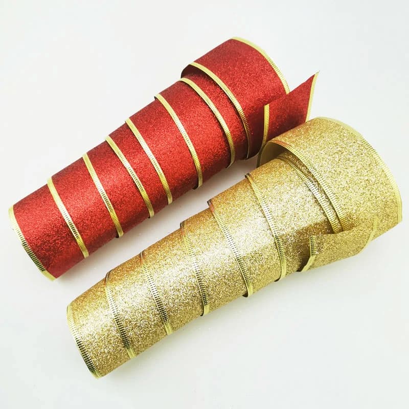 Ruban en poudre d'or brillant, décoration de vacances, emballage cadeau, pliable, fait à la main, production d'artisanat de bricolage, 50mm, 2m par rouleau