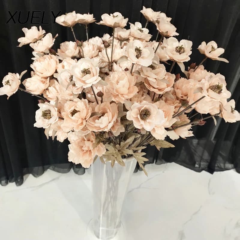 Fleurs de pivoine séchées style peinture à l'huile européenne, toucher réel, décoration pour mariage, fête, arrangement floral, 1 pièce, 7 pétales