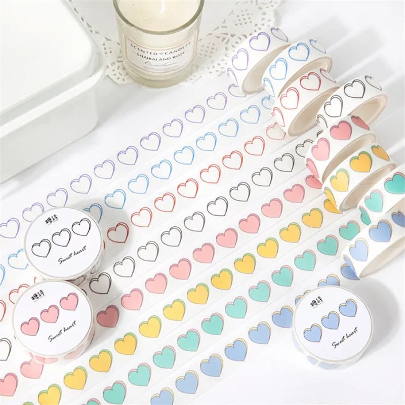 1 rouleau de ruban adhésif Washi LBasic Love Series, ruban adhésif en forme de cœur, autocollant pour scrapbooking, étiquette, ruban de masquage japonais