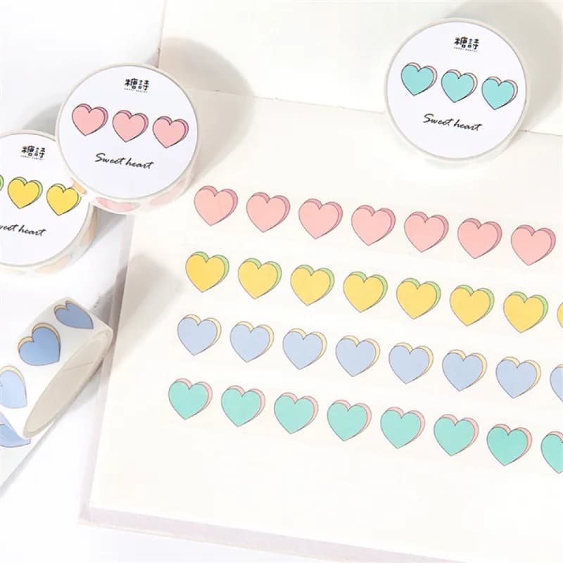1 rouleau de ruban adhésif Washi LBasic Love Series, ruban adhésif en forme de cœur, autocollant pour scrapbooking, étiquette, ruban de masquage japonais