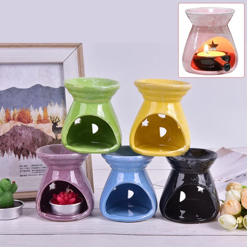 Lampe à Huiles Essentielles en Céramique Creuse avec Motif Étoiles et Lune, Bougeoir Simple pour sexuellement
