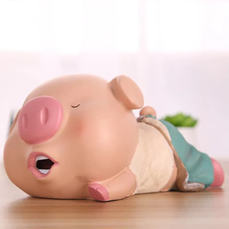 Tirelire en Forme de Cochon Couché en Résine, Grande Tirelire, Ornements Artisanaux pour la Maison